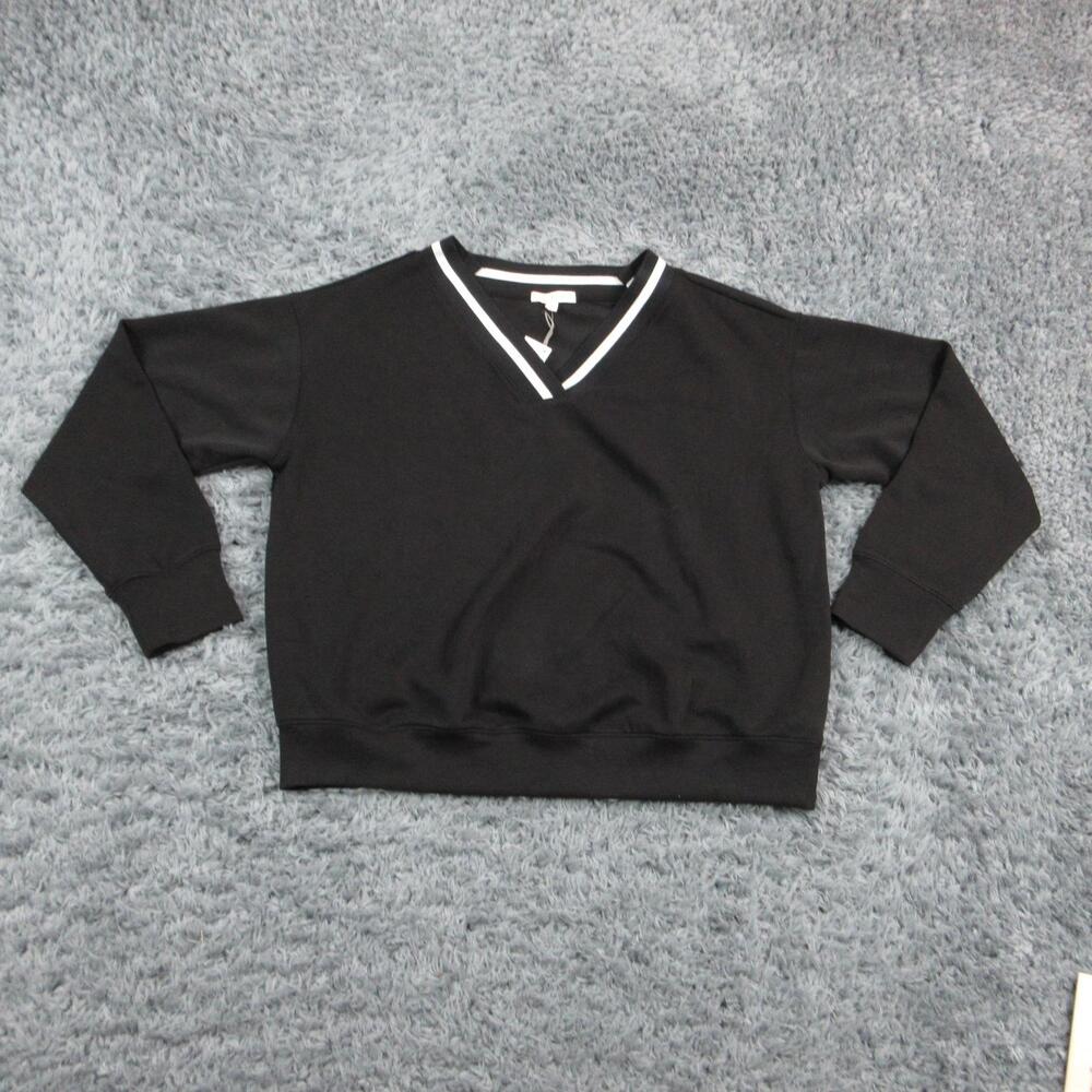 Nine Britton Sweatshirt Pullover Womens Medium Black V-Neck Lightweight NWT